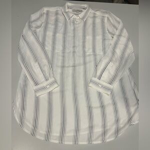 Loft Women’s Cream Striped Collared Shirt Size Large